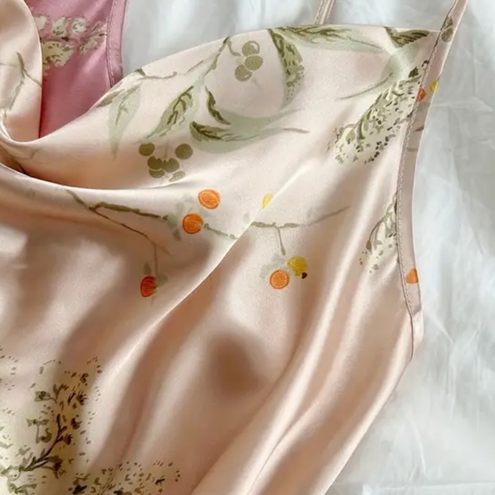 Floral Satin Chemise in Cream